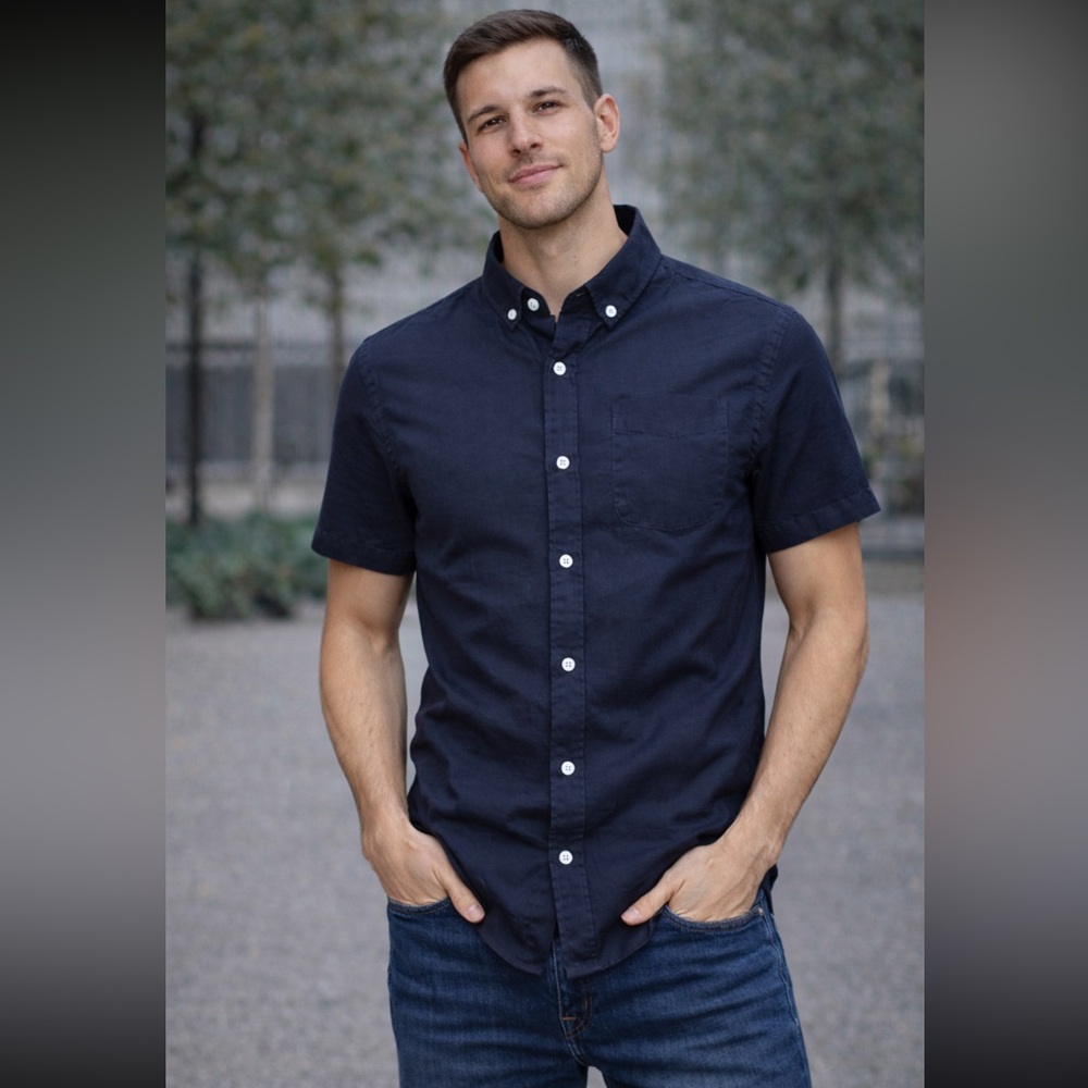 Men's Navy Casual Button Down Shirt